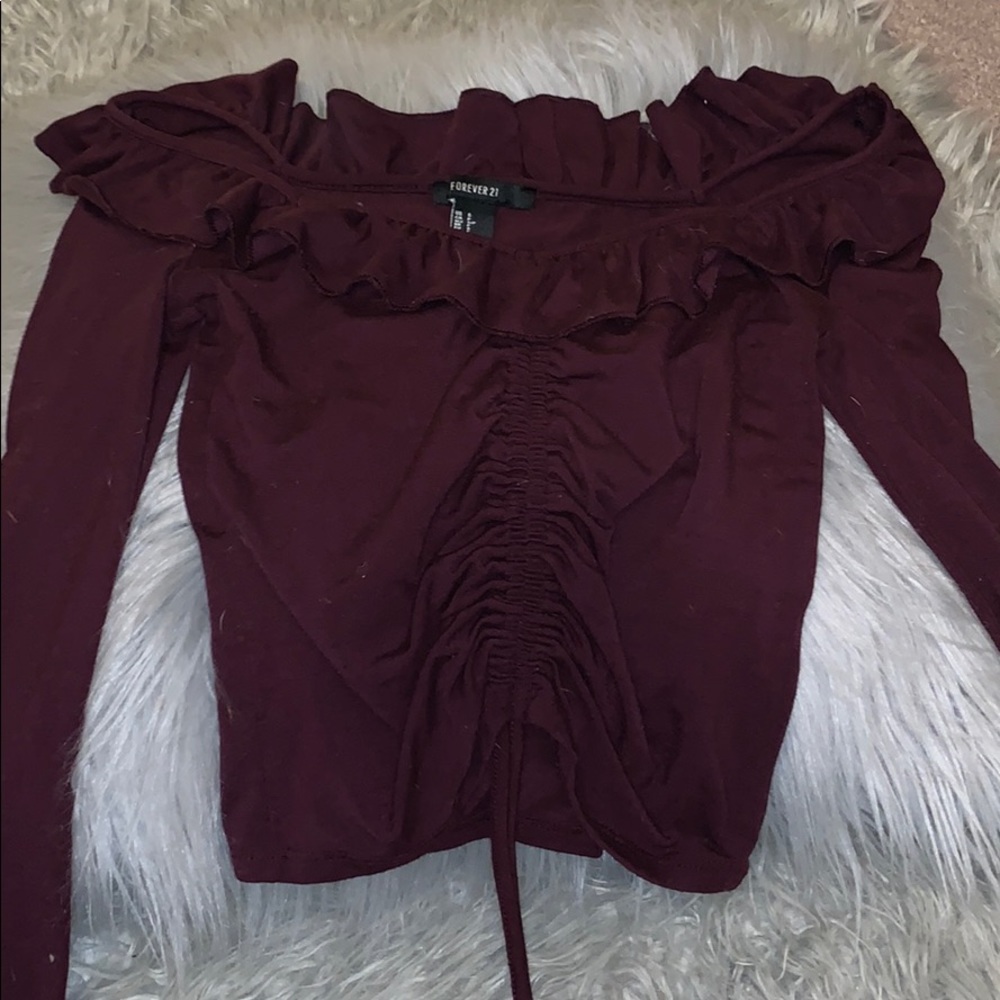 Forever 21 Off the Shoulder Burgundy Long Sleeve